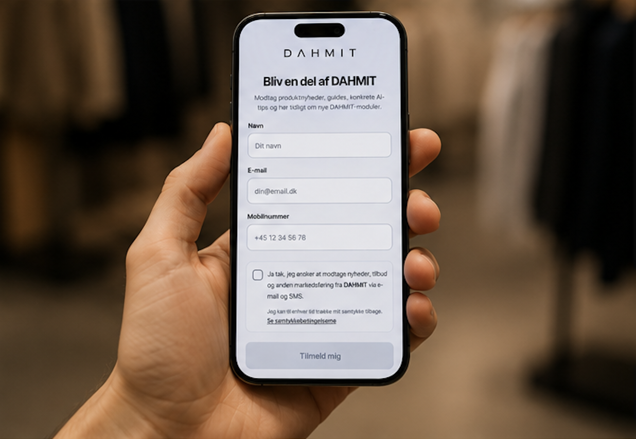 DAHMIT Join tilmeldingsformular vist på smartphone