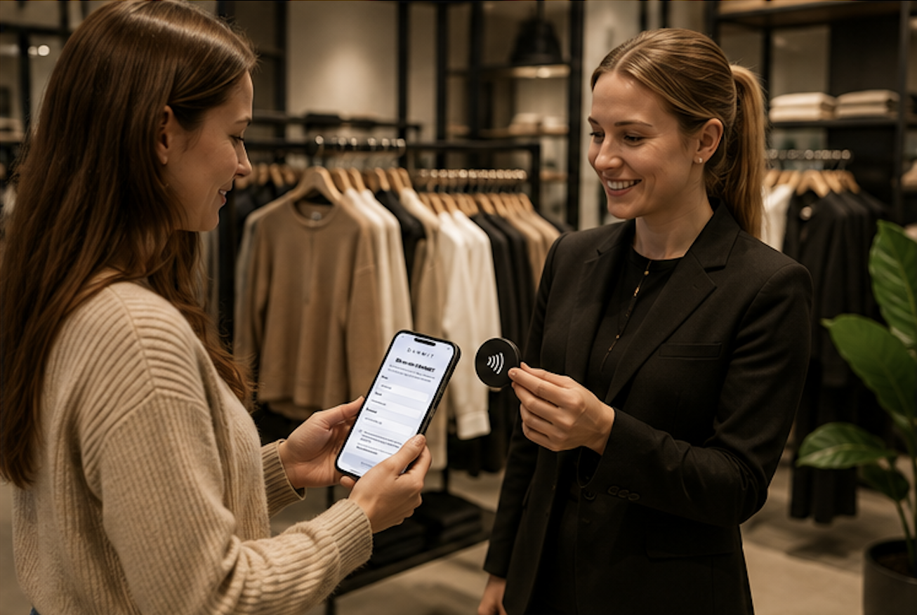 Kunde bruger NFC Tap to Join sammen med en ekspedient